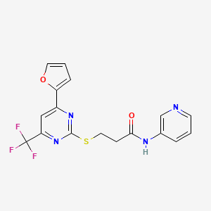 molecular formula C17H13F3N4O2S B3581250 3-[4-(furan-2-yl)-6-(trifluoromethyl)pyrimidin-2-yl]sulfanyl-N-pyridin-3-ylpropanamide 