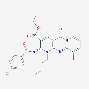 Ethyl 7-butyl-6-(4-chlorobenzoyl)imino-11-methyl-2-oxo-1,7,9-triazatricyclo[8.4.0.03,8]tetradeca-3(8),4,9,11,13-pentaene-5-carboxylate