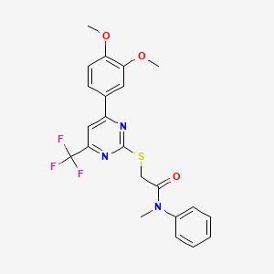 molecular formula C22H20F3N3O3S B3581311 2-{[4-(3,4-dimethoxyphenyl)-6-(trifluoromethyl)pyrimidin-2-yl]sulfanyl}-N-methyl-N-phenylacetamide 