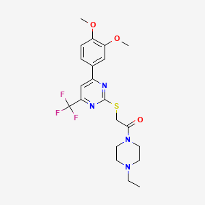 2-{[4-(3,4-DIMETHOXYPHENYL)-6-(TRIFLUOROMETHYL)PYRIMIDIN-2-YL]SULFANYL}-1-(4-ETHYLPIPERAZIN-1-YL)ETHAN-1-ONE