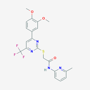 molecular formula C21H19F3N4O3S B3581315 2-{[4-(3,4-dimethoxyphenyl)-6-(trifluoromethyl)pyrimidin-2-yl]sulfanyl}-N-(6-methylpyridin-2-yl)acetamide 