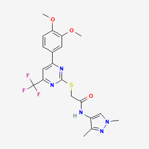 2-{[4-(3,4-dimethoxyphenyl)-6-(trifluoromethyl)pyrimidin-2-yl]sulfanyl}-N-(1,3-dimethyl-1H-pyrazol-4-yl)acetamide