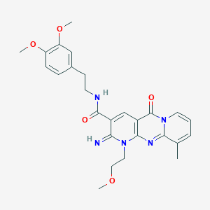 molecular formula C26H29N5O5 B358138 N-[2-(3,4-Dimethoxyphenyl)ethyl]-6-imino-7-(2-methoxyethyl)-11-methyl-2-oxo-1,7,9-triazatricyclo[8.4.0.03,8]tetradeca-3(8),4,9,11,13-pentaene-5-carboxamide CAS No. 846587-65-3