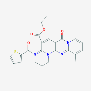 Ethyl 11-methyl-7-(2-methylpropyl)-2-oxo-6-(thiophene-2-carbonylimino)-1,7,9-triazatricyclo[8.4.0.03,8]tetradeca-3(8),4,9,11,13-pentaene-5-carboxylate