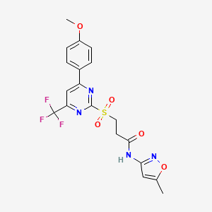 3-{[4-(4-methoxyphenyl)-6-(trifluoromethyl)-2-pyrimidinyl]sulfonyl}-N-(5-methyl-3-isoxazolyl)propanamide