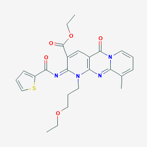 Ethyl 7-(3-ethoxypropyl)-11-methyl-2-oxo-6-(thiophene-2-carbonylimino)-1,7,9-triazatricyclo[8.4.0.03,8]tetradeca-3(8),4,9,11,13-pentaene-5-carboxylate
