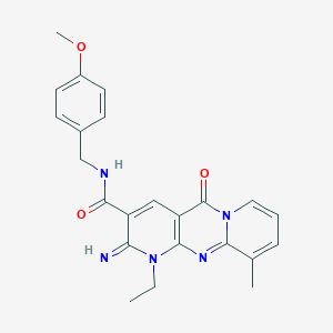 7-ethyl-6-imino-N-[(4-methoxyphenyl)methyl]-11-methyl-2-oxo-1,7,9-triazatricyclo[8.4.0.03,8]tetradeca-3(8),4,9,11,13-pentaene-5-carboxamide