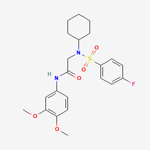 molecular formula C22H27FN2O5S B3581593 2-[cyclohexyl-(4-fluorophenyl)sulfonylamino]-N-(3,4-dimethoxyphenyl)acetamide 