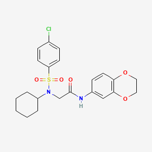 molecular formula C22H25ClN2O5S B3581600 2-[(4-chlorophenyl)sulfonyl-cyclohexylamino]-N-(2,3-dihydro-1,4-benzodioxin-6-yl)acetamide 