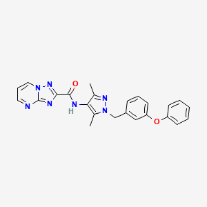 molecular formula C24H21N7O2 B3581679 N-[3,5-dimethyl-1-[(3-phenoxyphenyl)methyl]pyrazol-4-yl]-[1,2,4]triazolo[1,5-a]pyrimidine-2-carboxamide 