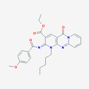Ethyl 6-(4-methoxybenzoyl)imino-2-oxo-7-pentyl-1,7,9-triazatricyclo[8.4.0.03,8]tetradeca-3(8),4,9,11,13-pentaene-5-carboxylate