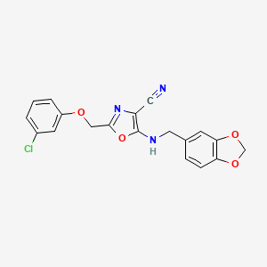 5-((benzo[d][1,3]dioxol-5-ylmethyl)amino)-2-((3-chlorophenoxy)methyl)oxazole-4-carbonitrile