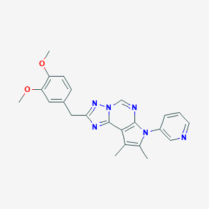 molecular formula C23H22N6O2 B358181 2-(3,4-DIMETHOXYBENZYL)-8,9-DIMETHYL-7-(3-PYRIDYL)-7H-PYRROLO[3,2-E][1,2,4]TRIAZOLO[1,5-C]PYRIMIDINE CAS No. 903852-22-2