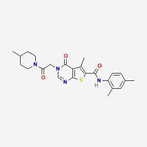 molecular formula C24H28N4O3S B3582011 N-(2,4-dimethylphenyl)-5-methyl-3-[2-(4-methylpiperidin-1-yl)-2-oxoethyl]-4-oxothieno[2,3-d]pyrimidine-6-carboxamide 