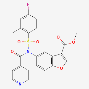 molecular formula C24H19FN2O6S B3582228 METHYL 5-[N-(4-FLUORO-2-METHYLBENZENESULFONYL)PYRIDINE-4-AMIDO]-2-METHYL-1-BENZOFURAN-3-CARBOXYLATE 