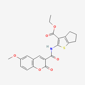 molecular formula C21H19NO6S B3582335 ethyl 2-{[(6-methoxy-2-oxo-2H-chromen-3-yl)carbonyl]amino}-5,6-dihydro-4H-cyclopenta[b]thiophene-3-carboxylate 