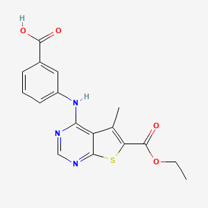 molecular formula C17H15N3O4S B3582348 3-{[6-(ethoxycarbonyl)-5-methylthieno[2,3-d]pyrimidin-4-yl]amino}benzoic acid 