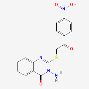 molecular formula C16H12N4O4S B3582536 3-amino-2-{[2-(4-nitrophenyl)-2-oxoethyl]thio}-4(3H)-quinazolinone 