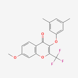 molecular formula C19H15F3O4 B3582641 3-(3,5-dimethylphenoxy)-7-methoxy-2-(trifluoromethyl)-4H-chromen-4-one 