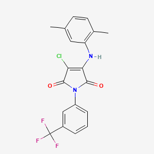 molecular formula C19H14ClF3N2O2 B3582681 3-CHLORO-4-[(2,5-DIMETHYLPHENYL)AMINO]-1-[3-(TRIFLUOROMETHYL)PHENYL]-2,5-DIHYDRO-1H-PYRROLE-2,5-DIONE 