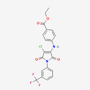 molecular formula C20H14ClF3N2O4 B3582729 ethyl 4-({4-chloro-2,5-dioxo-1-[3-(trifluoromethyl)phenyl]-2,5-dihydro-1H-pyrrol-3-yl}amino)benzoate 