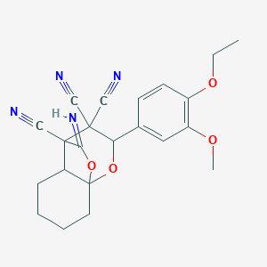molecular formula C22H22N4O4 B358301 9-(4-Ethoxy-3-methoxyphenyl)-12-imino-10,11-dioxatricyclo[5.3.2.01,6]dodecane-7,8,8-tricarbonitrile CAS No. 1008092-87-2