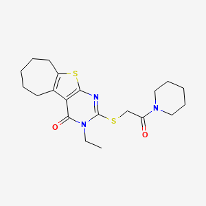 molecular formula C20H27N3O2S2 B3583959 3-ethyl-2-{[2-oxo-2-(1-piperidinyl)ethyl]thio}-3,5,6,7,8,9-hexahydro-4H-cyclohepta[4,5]thieno[2,3-d]pyrimidin-4-one 