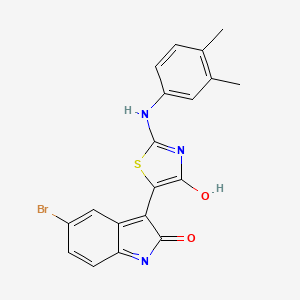 molecular formula C19H14BrN3O2S B3583969 5-(5-bromo-2-oxo-1,2-dihydro-3H-indol-3-yliden)-2-[(3,4-dimethylphenyl)imino]-1,3-thiazolan-4-one 