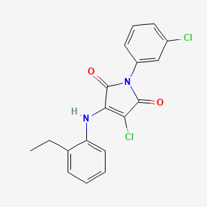 molecular formula C18H14Cl2N2O2 B3584275 3-CHLORO-1-(3-CHLOROPHENYL)-4-[(2-ETHYLPHENYL)AMINO]-2,5-DIHYDRO-1H-PYRROLE-2,5-DIONE 