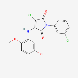 molecular formula C18H14Cl2N2O4 B3584282 3-CHLORO-1-(3-CHLOROPHENYL)-4-[(2,5-DIMETHOXYPHENYL)AMINO]-2,5-DIHYDRO-1H-PYRROLE-2,5-DIONE 