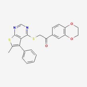 molecular formula C23H18N2O3S2 B3584697 1-(2,3-dihydro-1,4-benzodioxin-6-yl)-2-[(6-methyl-5-phenylthieno[2,3-d]pyrimidin-4-yl)thio]ethanone 