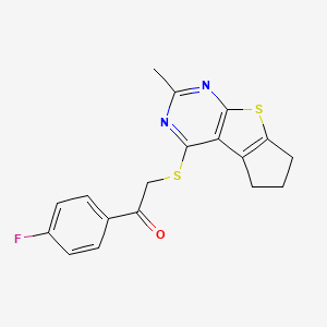 1-(4-Fluorophenyl)-2-({10-methyl-7-thia-9,11-diazatricyclo[6.4.0.0^{2,6}]dodeca-1(8),2(6),9,11-tetraen-12-yl}sulfanyl)ethan-1-one