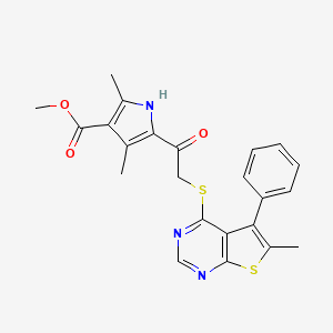 molecular formula C23H21N3O3S2 B3584722 methyl 2,4-dimethyl-5-{[(6-methyl-5-phenylthieno[2,3-d]pyrimidin-4-yl)thio]acetyl}-1H-pyrrole-3-carboxylate 