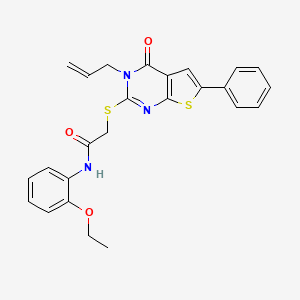 molecular formula C25H23N3O3S2 B3584727 2-[(3-allyl-4-oxo-6-phenyl-3,4-dihydrothieno[2,3-d]pyrimidin-2-yl)thio]-N-(2-ethoxyphenyl)acetamide 