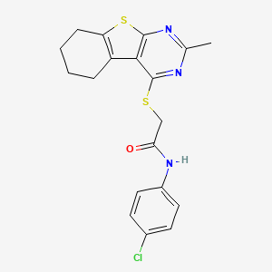 molecular formula C19H18ClN3OS2 B3584744 N-(4-chlorophenyl)-2-[(2-methyl-5,6,7,8-tetrahydro[1]benzothieno[2,3-d]pyrimidin-4-yl)sulfanyl]acetamide 