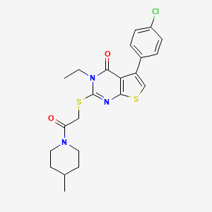 molecular formula C22H24ClN3O2S2 B3584758 5-(4-chlorophenyl)-3-ethyl-2-{[2-(4-methyl-1-piperidinyl)-2-oxoethyl]thio}thieno[2,3-d]pyrimidin-4(3H)-one 