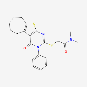 N,N-dimethyl-2-[(3-oxo-4-phenyl-8-thia-4,6-diazatricyclo[7.5.0.02,7]tetradeca-1(9),2(7),5-trien-5-yl)sulfanyl]acetamide