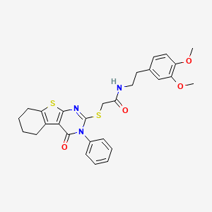 N-[2-(3,4-dimethoxyphenyl)ethyl]-2-({3-oxo-4-phenyl-8-thia-4,6-diazatricyclo[7.4.0.0^{2,7}]trideca-1(9),2(7),5-trien-5-yl}sulfanyl)acetamide