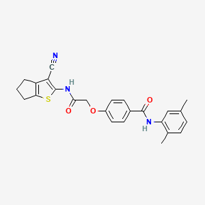 molecular formula C25H23N3O3S B3585345 4-[2-[(3-cyano-5,6-dihydro-4H-cyclopenta[b]thiophen-2-yl)amino]-2-oxoethoxy]-N-(2,5-dimethylphenyl)benzamide 