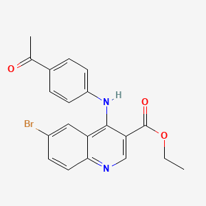 molecular formula C20H17BrN2O3 B3585944 Ethyl 4-[(4-acetylphenyl)amino]-6-bromoquinoline-3-carboxylate 