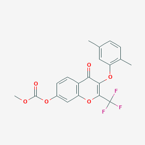 molecular formula C20H15F3O6 B3586257 3-(2,5-dimethylphenoxy)-4-oxo-2-(trifluoromethyl)-4H-chromen-7-yl methyl carbonate 