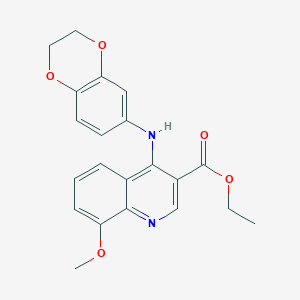 ethyl 4-(2,3-dihydro-1,4-benzodioxin-6-ylamino)-8-methoxy-3-quinolinecarboxylate