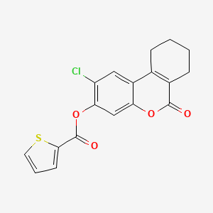 molecular formula C18H13ClO4S B3586395 2-CHLORO-6-OXO-6H,7H,8H,9H,10H-CYCLOHEXA[C]CHROMEN-3-YL THIOPHENE-2-CARBOXYLATE 