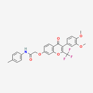 molecular formula C27H22F3NO6 B3586419 2-[3-(3,4-dimethoxyphenyl)-4-oxo-2-(trifluoromethyl)chromen-7-yl]oxy-N-(4-methylphenyl)acetamide 