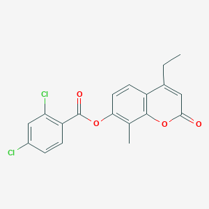 molecular formula C19H14Cl2O4 B3586420 4-ethyl-8-methyl-2-oxo-2H-chromen-7-yl 2,4-dichlorobenzoate 