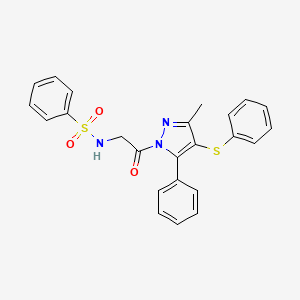 molecular formula C24H21N3O3S2 B3586640 N-[2-(3-methyl-5-phenyl-4-phenylsulfanylpyrazol-1-yl)-2-oxoethyl]benzenesulfonamide 