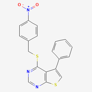 molecular formula C19H13N3O2S2 B3586781 4-[(4-Nitrophenyl)methylsulfanyl]-5-phenylthieno[2,3-d]pyrimidine 