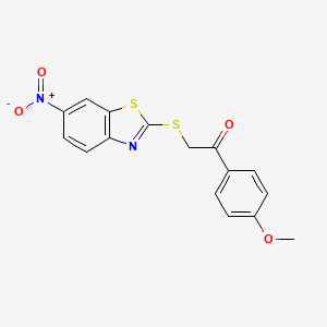 molecular formula C16H12N2O4S2 B3587092 1-(4-methoxyphenyl)-2-[(6-nitro-1,3-benzothiazol-2-yl)thio]ethanone 