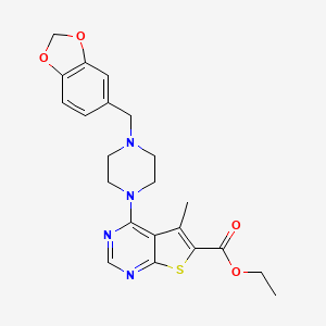 ethyl 4-[4-(1,3-benzodioxol-5-ylmethyl)-1-piperazinyl]-5-methylthieno[2,3-d]pyrimidine-6-carboxylate