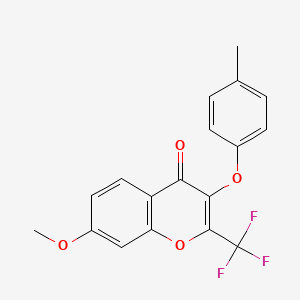 molecular formula C18H13F3O4 B3587254 7-methoxy-3-(4-methylphenoxy)-2-(trifluoromethyl)-4H-chromen-4-one 